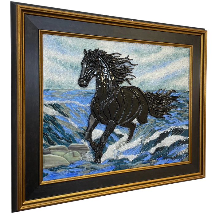 Decorative glass panel "Black Horse"
